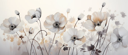 White poppies on a white background. 3d illustrations.の素材