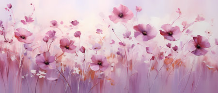 Floral background with pink poppies and gypsophilaの素材