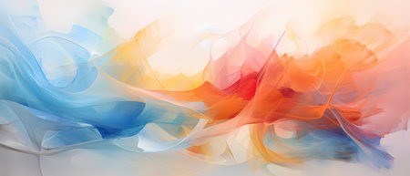 Abstract background of blue, orange, yellow and red paint splashesの素材