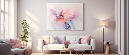 interior with white sofa, coffee table and wall mockup 3d illustrationの素材