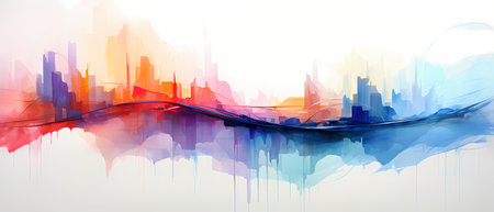 Abstract cityscape with skyscrapers and reflection in water. Vector illustration.の素材