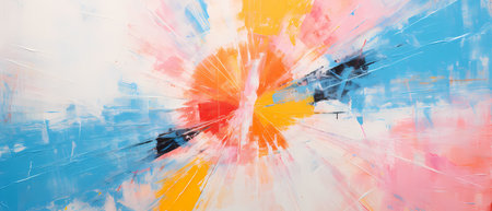 abstract background with blue, orange, yellow and red paint splashesの素材