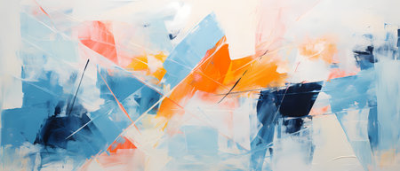 abstract blue and orange background with grunge brush strokes and paint stainsの素材