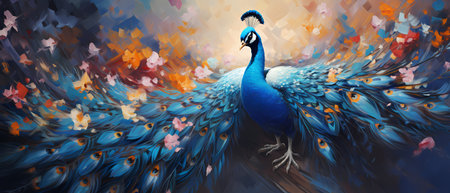 Beautiful peacock with colorful feathers. Vector illustration of a peacock.の素材