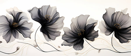 Black poppies on a white background. 3D illustrations.の素材