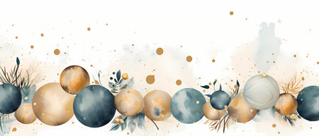 Watercolor Christmas background with gold and silver balls. Vector illustration.の素材