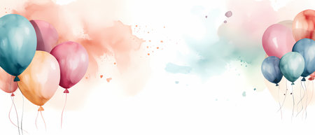 Watercolor background with balloons in pastel colors. Vector illustration.の素材