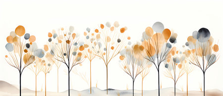 Watercolor autumn forest landscape. Hand painted vector illustration for your designの素材