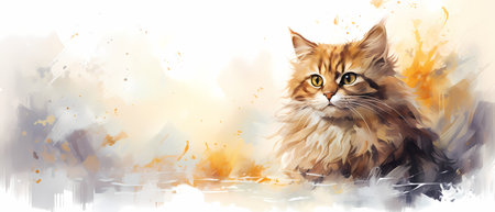 Portrait of a beautiful fluffy cat on a background of watercolor.の素材