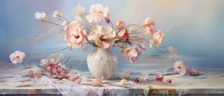 Bouquet of flowers in a vase on the table.の素材