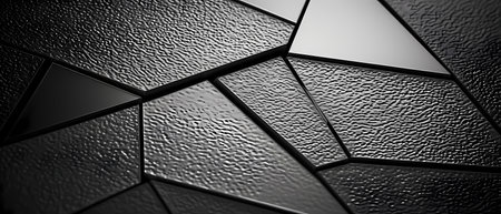 3D rendering of abstract metallic background with hexagons. Reflective surface patterns.の素材