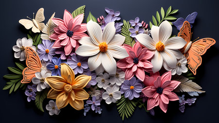 Floral background with colorful flowers and butterflies. Floral design.の素材