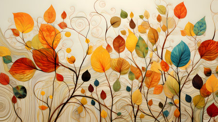 Autumn background with colored leaves on white background. illustration.の素材