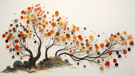 Autumn tree with colored leaves on white background. 3d renderingの素材