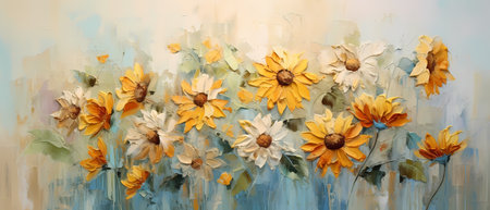 Beautiful daisies on a background of blue watercolor.の素材