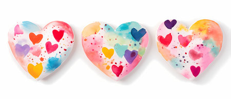 Set of watercolor hearts on a white background. Vector illustration.の素材