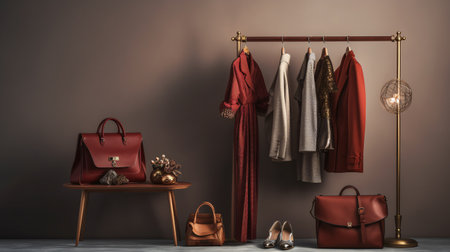 Women's clothing and accessories on a hanger. 3d renderingの素材