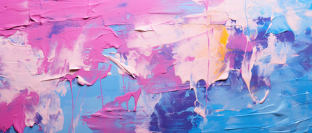 Painting closeup texture background with pink, blue and yellow colorsの素材