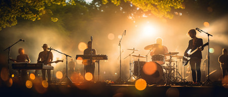 Music band performing live on stage at night. Concert, concert.の素材