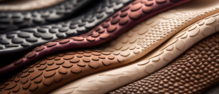 Colorful leather samples as background, closeup view. Textile industryの素材