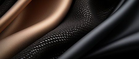 Closeup detail of the texture of black and brown silk fabric.の素材
