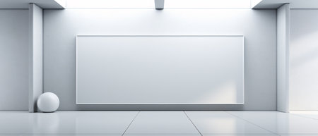 Empty white room with blank billboard on the wall. 3D renderingの素材
