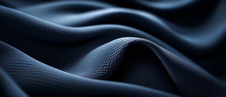 Closeup of rippled blue silk fabric. Abstract background.の素材