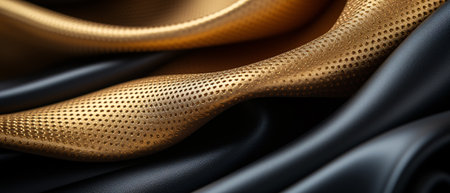 Closeup of gold and black fabric. 3d rendering, 3d illustration.の素材
