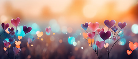 Valentine's day background with hearts and bokeh lightsの素材
