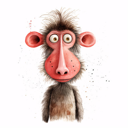 Cartoon monkey isolated on white background. Hand drawn vector illustration.の素材