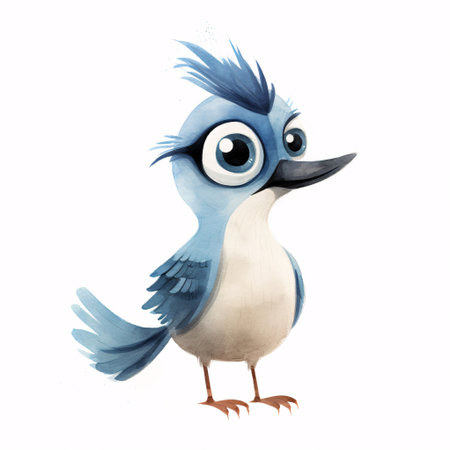 cartoon scene with blue bird on white background - illustration for childrenの素材