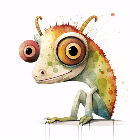 cartoon scene with cute alien on white background - illustration for childrenの素材
