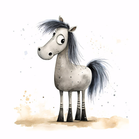 cartoon scene with cute horse on white background - illustration for childrenの素材