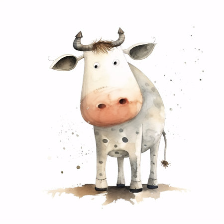 Cute watercolor cow isolated on white background. Hand drawn illustrationの素材
