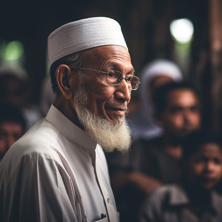 Portrait of a senior man with a white beard in a mosqueの素材