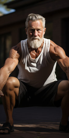 Portrait Of A Mature Physically Fit Man Posing After Exercisesの素材