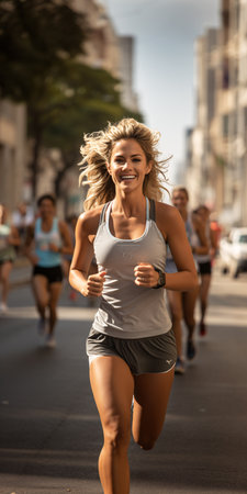 Athlete running in the city. Healthy lifestyle and fitness concept.の素材