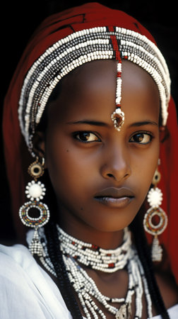 Portrait of a beautiful African woman in traditional clothes and jewelryの素材