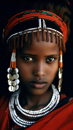 Portrait of a beautiful young African woman in traditional costume. Ethnicity.の素材