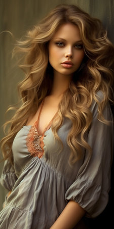 Beautiful young woman with long wavy blonde hair. Beauty, fashion.の素材