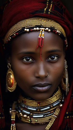 Portrait of a beautiful young African woman in traditional clothes and jewelryの素材
