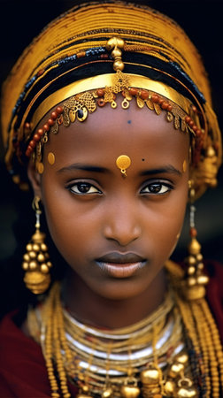 Portrait of a beautiful young African woman in traditional clothes and jewelryの素材