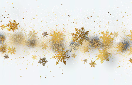 Christmas and New Year background with gold snowflakes. Vector illustration.の素材