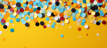 Colorful confetti on a yellow background. Vector festive illustration.の素材