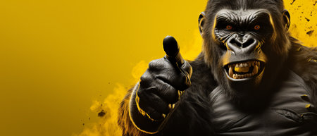 gorilla with thumbs up on a yellow background. 3d renderingの素材
