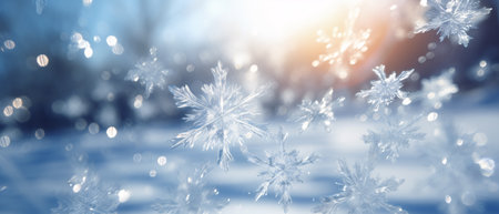 Beautiful winter background with snowflakes and bokeh lightsの素材
