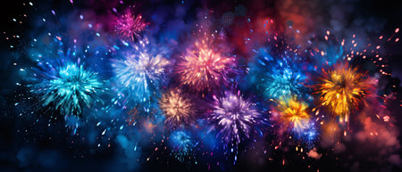 Colorful fireworks background for celebrating happy new year and merry christmasの素材