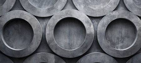 3d rendering of a group of round steel plates in black background.の素材