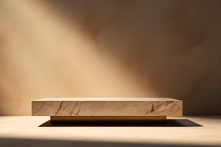 Wooden podium for product display. 3D rendering. Mock up.の素材