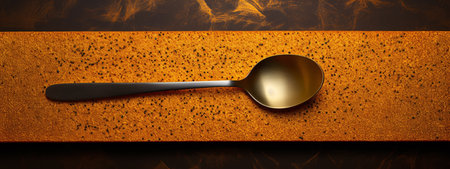 Spoon on a stone background. 3D illustrations. 3D rendering.の素材